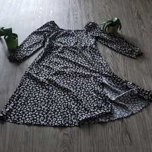 Shein 2 XL Black Floral Dress with Side Slit